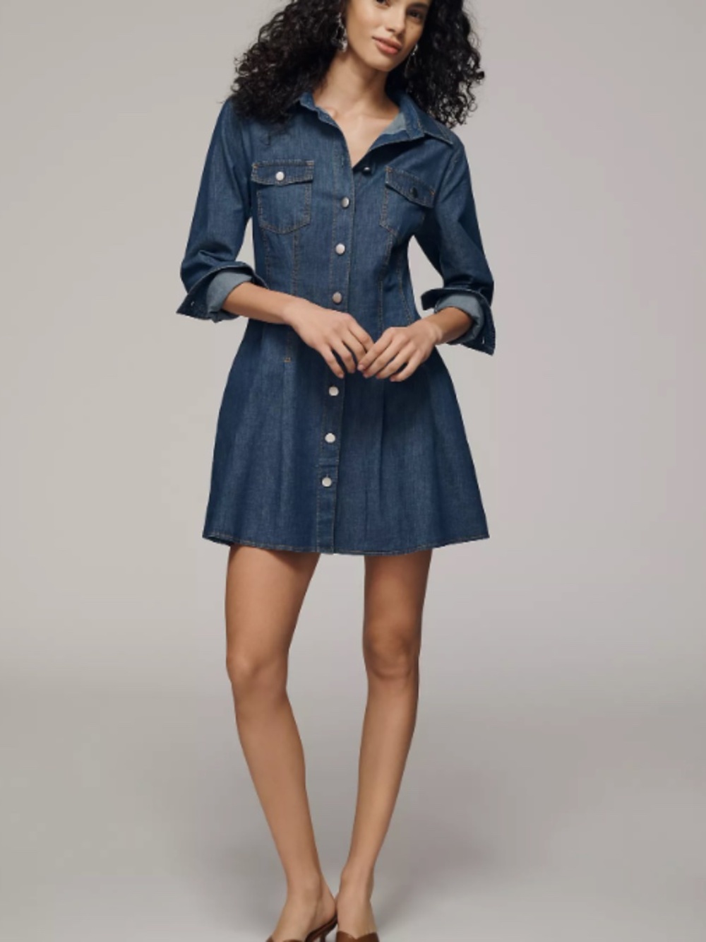Exquise Denim Casual Mini Shirtdress M Long-Sleeve Waisted